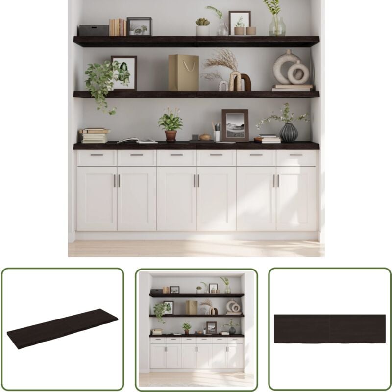 The Living Store Wandregal Dunkelbraun 220x60x(2-6)cm Massivholz Eiche Behandelt - Wandregal - Eichendielen - Holzmöbel - Landhausstyle - Regal Für