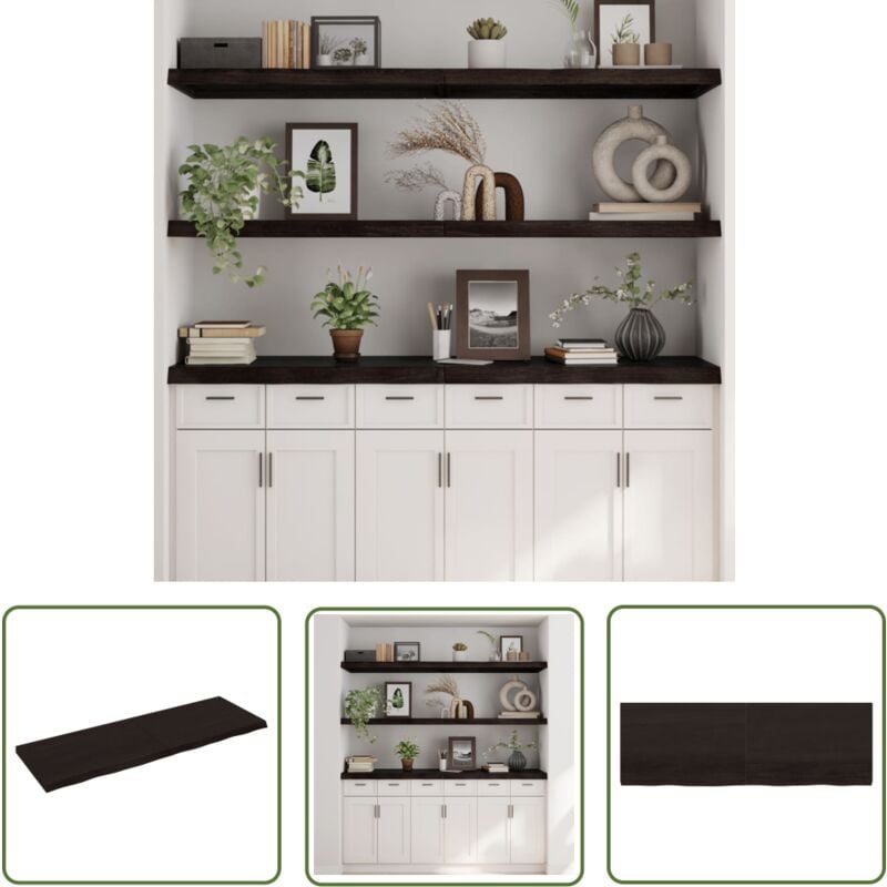 The Living Store Wandregal Dunkelbraun 180x60x(2-6)cm Massivholz Eiche Behandelt - Wandregal - Eichendielen - Holzmöbel - Landhausstyle