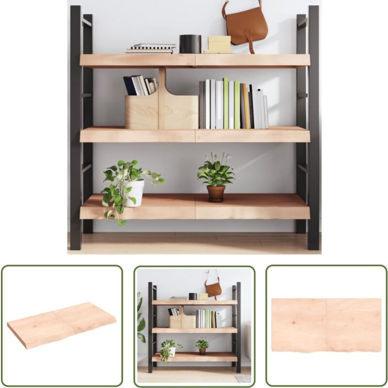 The Living Store Wandregal 120x60x(2-6) cm Massivholz Eiche Unbehandelt - Holzregal - Eichendielen - Wandregal Massiv - Rustikal - Wohnraum Dekoration