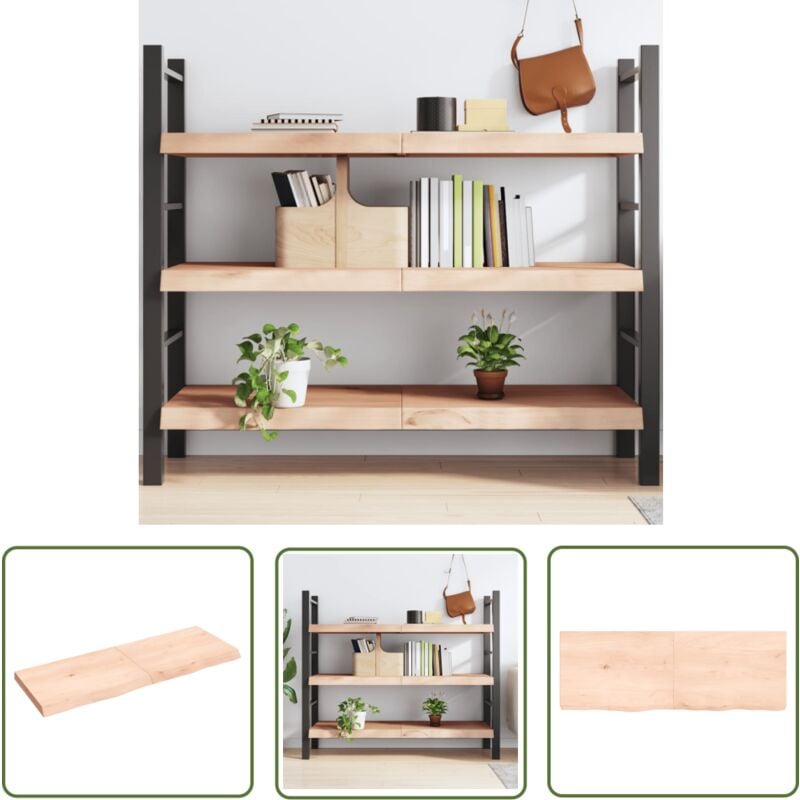 The Living Store Wandregal 140x50x(2-6) cm Massivholz Eiche Unbehandelt - Wandregal - Eichendielen - Holzmöbel - Rustikal - Handarbeit