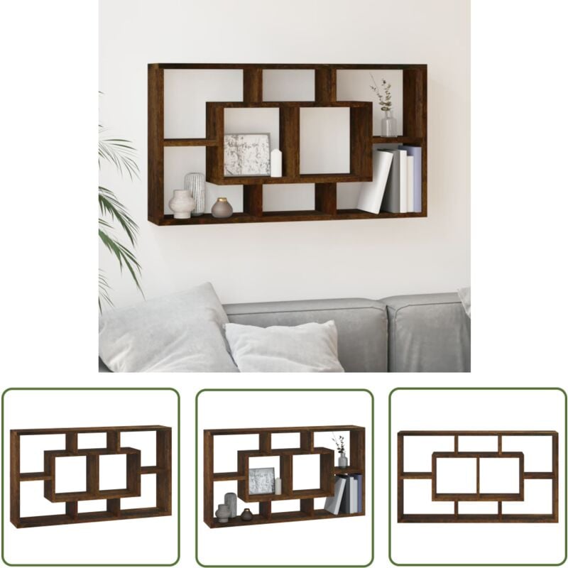 The Living Store Wandregal mit 8 Fächern Räuchereiche - Wandregal - Holzregal - Regal - Wohnraum Dekoration - Badezimmer Organisation