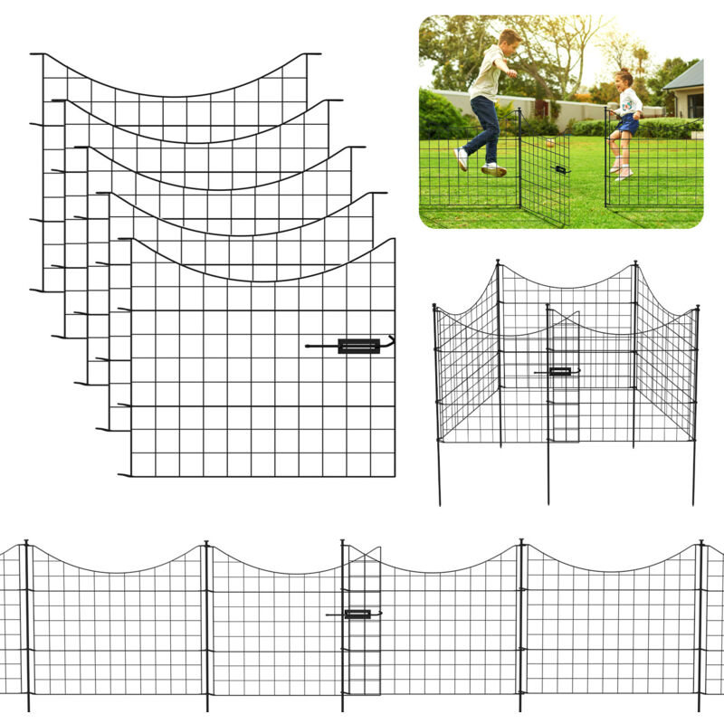 Jiubiaz 5X Teichzaun Metallzaun Zaunelementen Unterbogen Garden Gartenzaun Gartentor Zaun Unterbogen Schwarz