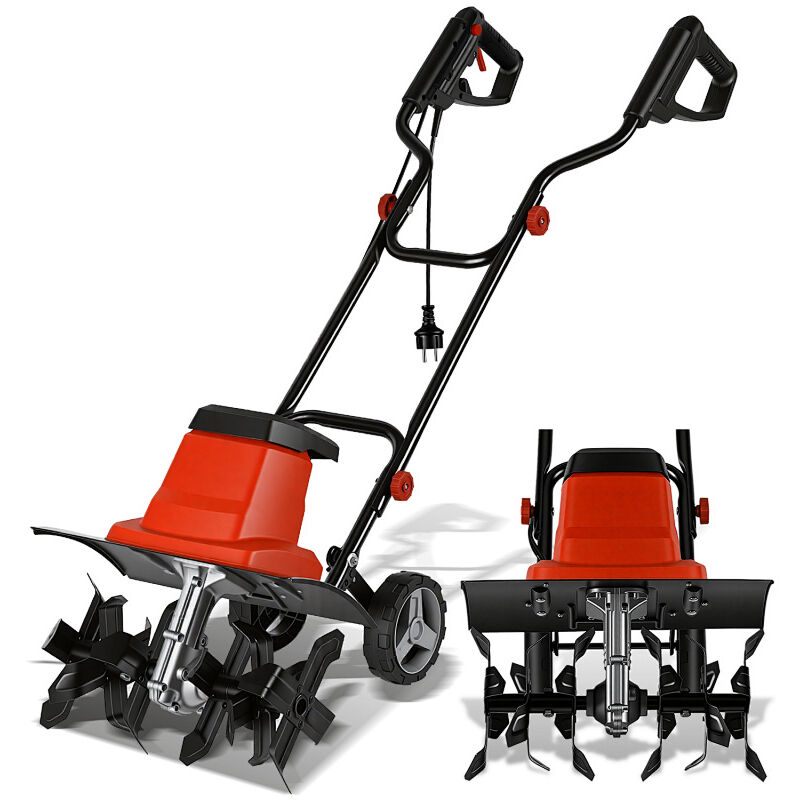 Jiubiaz Elektro Motorhacke, Motorhacke, Gartenfräse, Bodenhacke, Bodenfräse, Kultivator, Gartenarbeit, 1500 W rote und schwarze Elektro-Bodenfräse