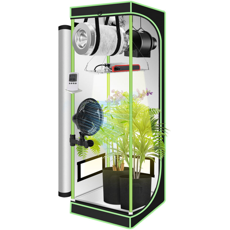 Jiubiaz Growzelt Komplettset 60x60x140 cm Indoor Grow Set mit 4' Belüftungssat Grow Tent Kit LED Grow Light Grow Lampe Kohlefilter