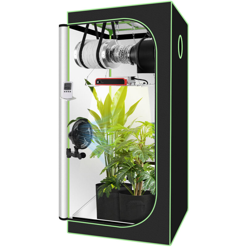 Jiubiaz Growzelt Komplettset 80X80X160cm Indoor Grow Set mit 4' Belüftungssat Grow Tent Kit LED Grow Light Grow Lampe Kohlefilter
