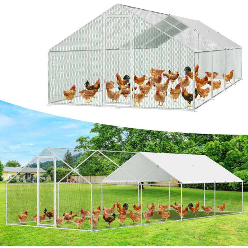 Jiubiaz Hühnerstall Hühnerhaus 3x8x2m Kleintierstall Freilaufgehege Kleintiergehege Voliere Freigehege Hühnerkäfig Geflügelstall Verzinkter