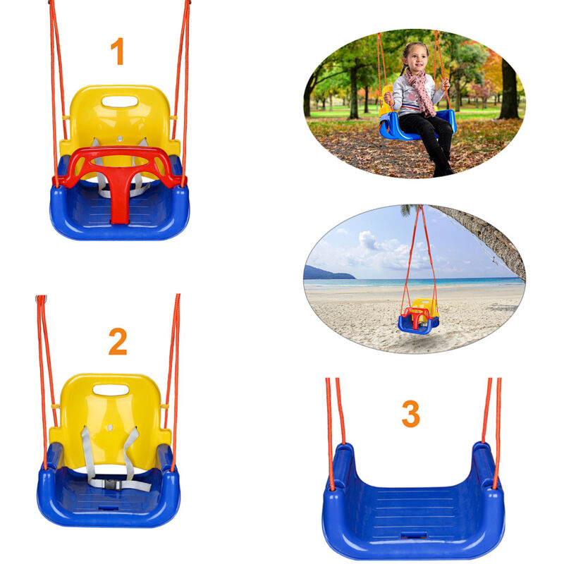 Jiubiaz Kinderschaukel 3 in 1 Babyschaukel Gartenschaukel 42x33x38cm Höhenverstellbar Indoor/Outdoor mit Rückenlehne und Sicherheitsgurt
