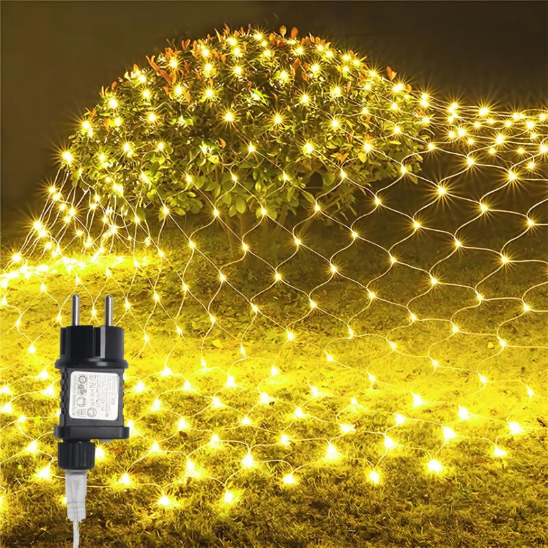 Jiubiaz LED Lichternetz Lichterkette Weihnachtsbeleuchtung Lichtervorhang Innen Außen Deko 8 Modi IP44 2x2M Warmweiß