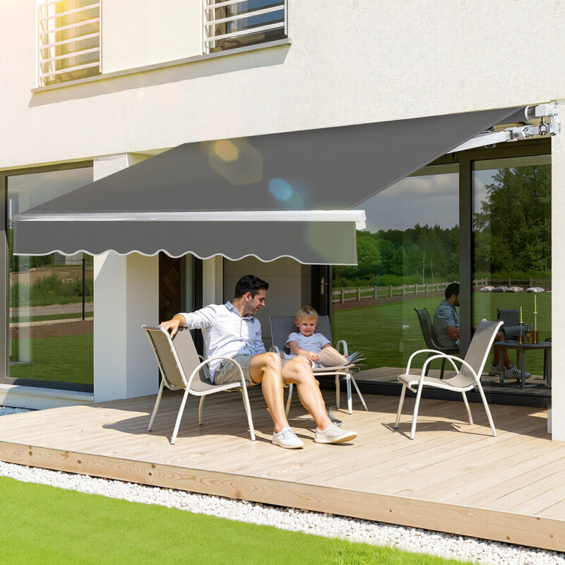 Jiubiaz Markise Alu-Markise Gelenkarmmarkise Markise Sonnenschutz Balkon 400 x 300 cm Grau