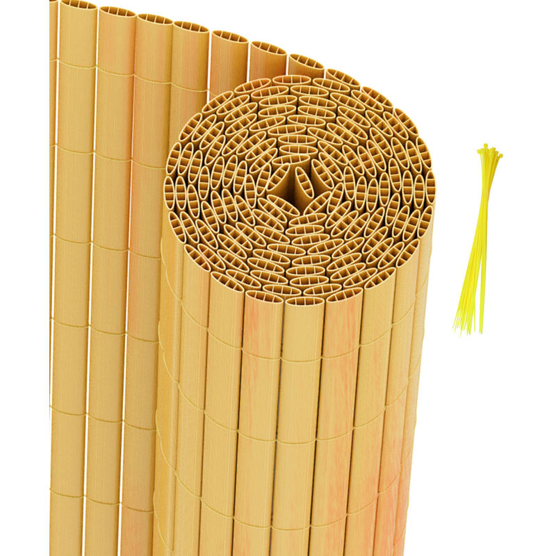 Jiubiaz PVC Sichtschutzmatte Balkon & Zaun – Wetterfester Sichtschutzzaun für Zaun, Windschutz, Zuschneidbar Bambus 120x300cm