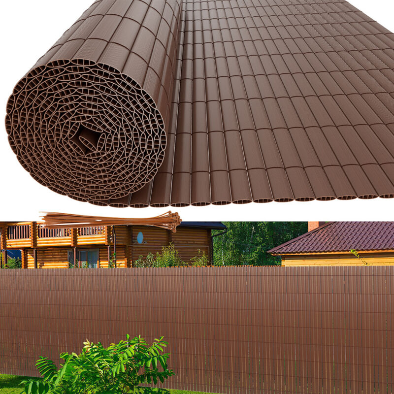 Jiubiaz PVC Sichtschutzmatte Balkon & Zaun – Wetterfester Sichtschutzzaun für Zaun, Windschutz, Zuschneidbar Braun 180x400cm