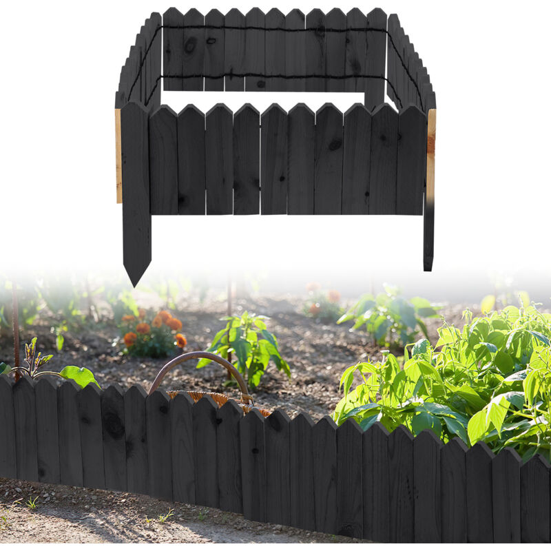 Jiubiaz Rasenkante Rollborder Flexibler Holzzaun Kiefernholz Beeteinfassung Beetumrandung Gartenzaun Holz Dekozaun, 200 x 40 cm Anthrazit