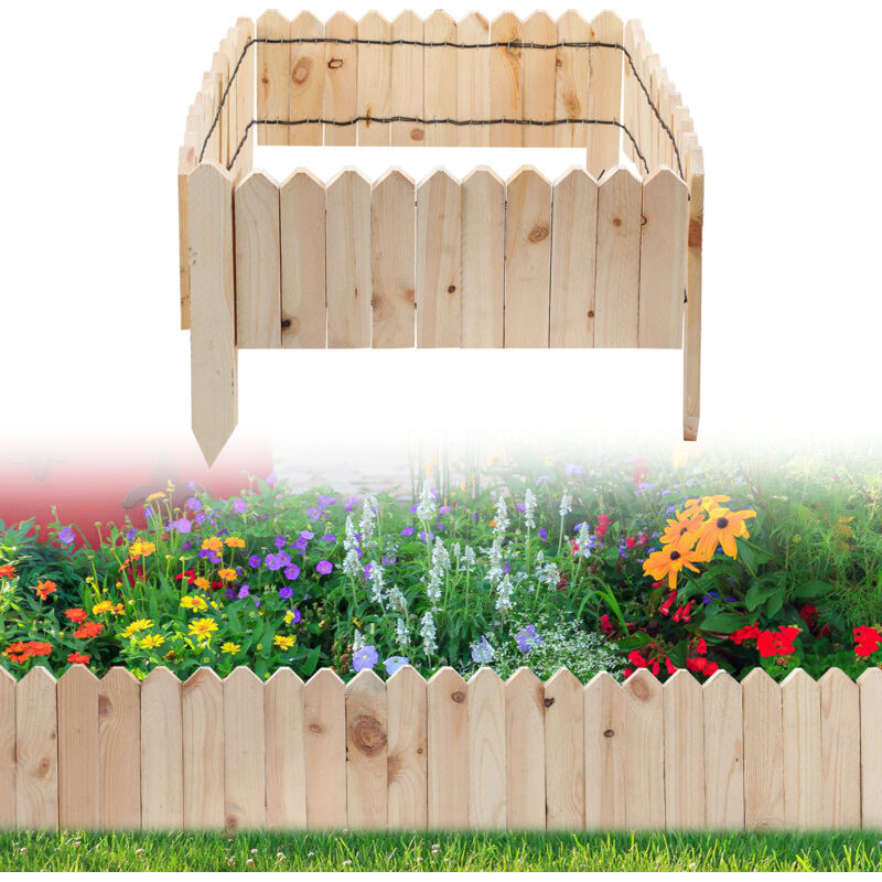 Jiubiaz Rasenkante Rollborder Flexibler Holzzaun Kiefernholz Beeteinfassung Beetumrandung Gartenzaun Holz Dekozaun, 200 x 10 cm Natur Holzfarbe
