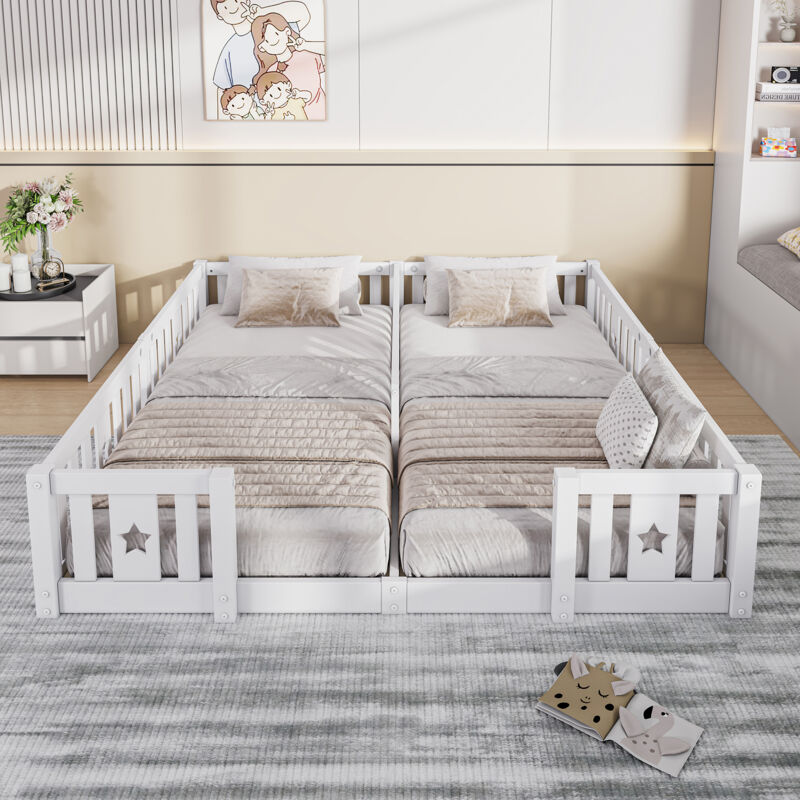 JOOKGBD- Doppel-Kinderbett 180x200 cm, Hausbett mit Rausfallschutz, Sternen-Design, Bodenbett für Geschwister, Montessori-Bett für Kleinkinder Babys,