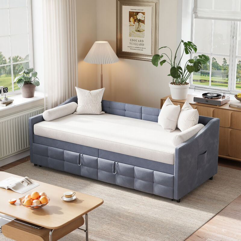 JOOKGBD-Schlafsofa 90x200 cm,Doppelbett,Schlafcouch Polsterbett Ausziehbar mit Gästebett,Multifunktionsbett,Schlafsofa mit Ausziehbett für