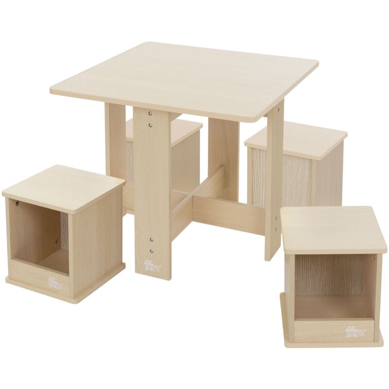 Joyz - Kindersitzgruppe mit 1 Tisch und 4 Hockern, 5tlg Kindertischgruppe Holz, Kindermöbel Set für Kinder, Kinderhockern mit Stauraum, Kindertisch