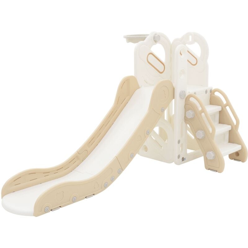Joyz Kinderrutsche 3 in 1, Weiß-Beige, Kunststoff, Spielturm Set Indoor & Outdoor, Kinder Spielzeug mit Rutsche und Basketballkorb, ab 3 Jahren,
