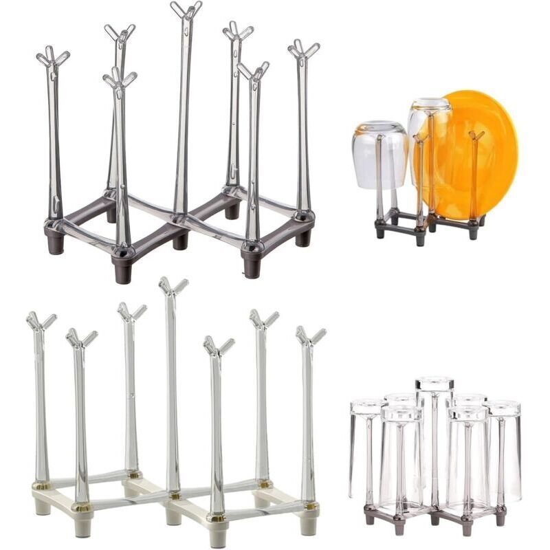 Set mit 2 Abtropfgestellen für Tassen und Teller, ausziehbares Flaschenabtropfgestell, einziehbares Glasflaschenabtropfgestell, geeignet für Tassen