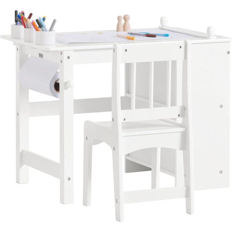 Sobuy - KMB60-W Kindertisch mit 1 Stuhl Kindersitzgruppe innen Kinder Tisch Stuhl Set Maltisch für Kinder Weiß