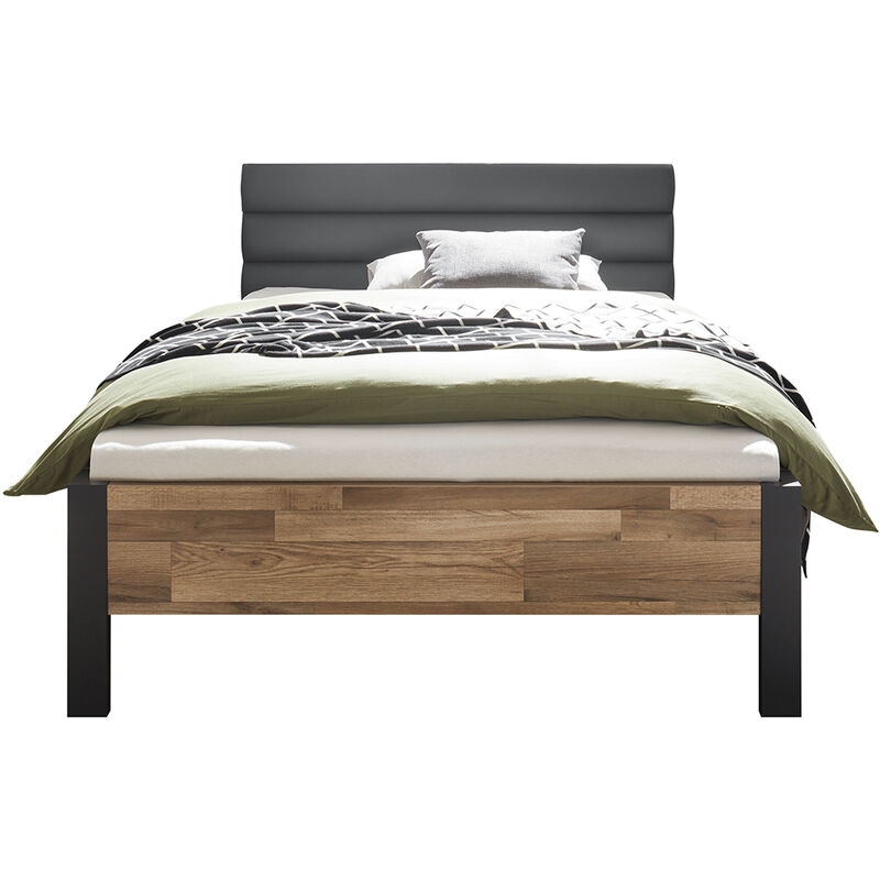 Jugendzimmer Bettgestell Liegefläche ca.140x200 cm mit gepolstertem Kopfteil DARWIN-78 in Montana Eiche Nb. mit grau, b/h/t ca. 146/96/213 cm