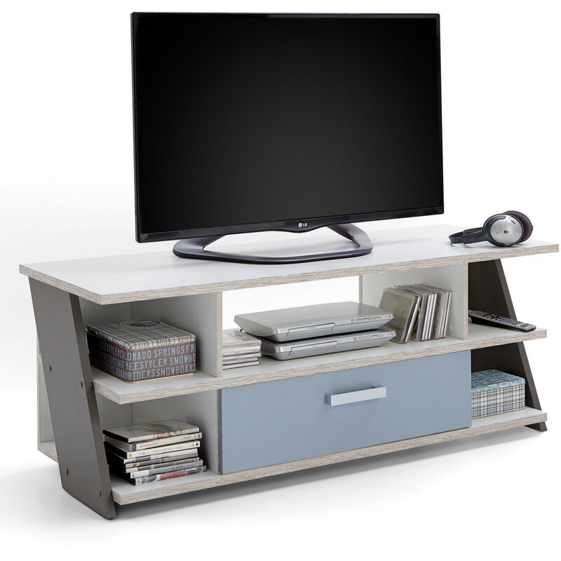 Lomadox - Jugendzimmer Fernsehschrank tv Lowboard LEEDS-10 Sandeiche Nb./weiß/Lava/Denim, b x h x t ca. 135 x 51,6 x 50 cm