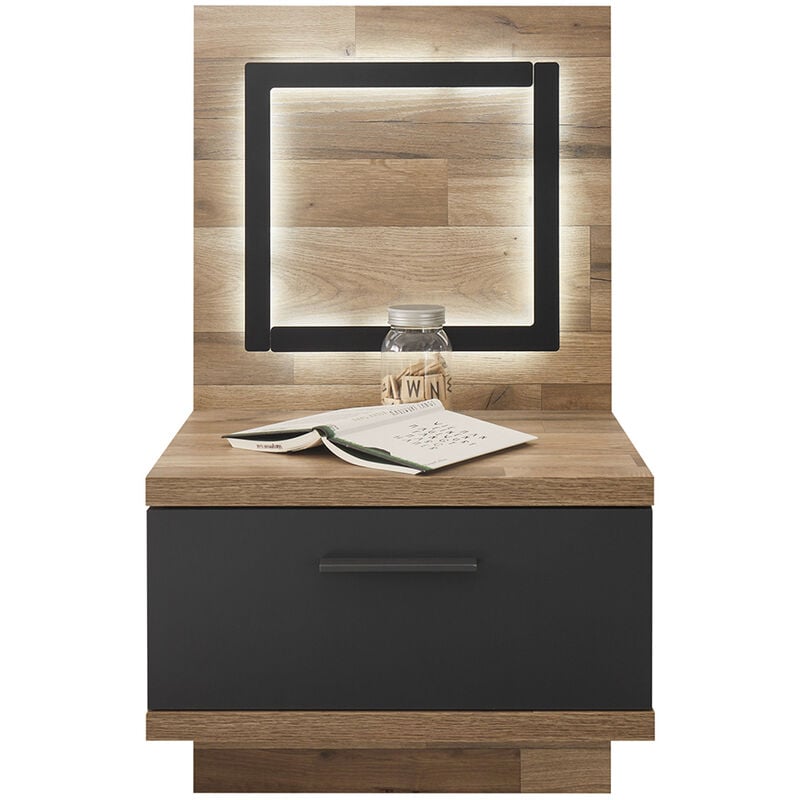 Jugendzimmer Nachttisch inkl. Ausatzpaneel mit led DARWIN-78 in Montana Eiche Nb. mit grau, b/h/t ca. 50/94/40 cm