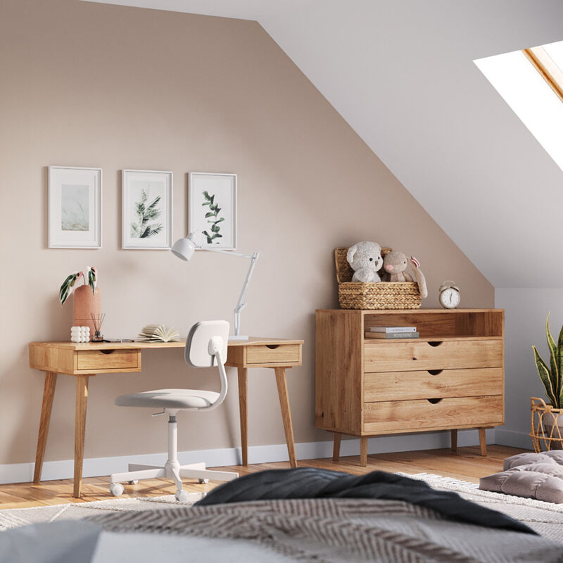 Jugendzimmer Set 2-teilig Schreibtisch und Kommode Eiche massiv SIENA-163