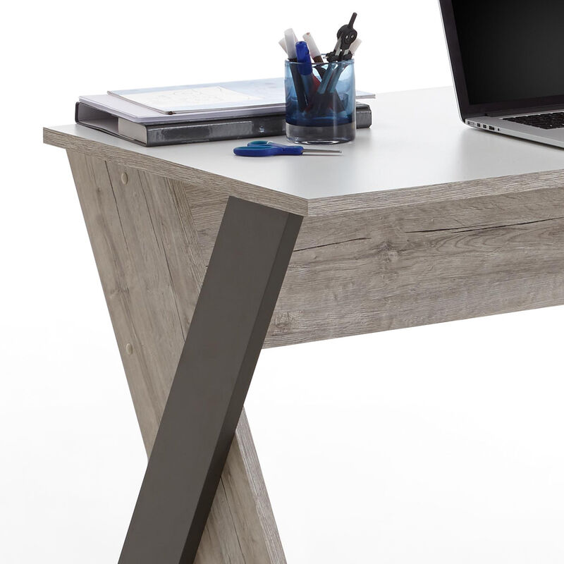 Jugendzimmer Set mit Bett 140x200 cm mit Schreibtisch 3-teilig LEEDS-10 in Sandeiche Nb. mit weiß, Lava und Denim Blau