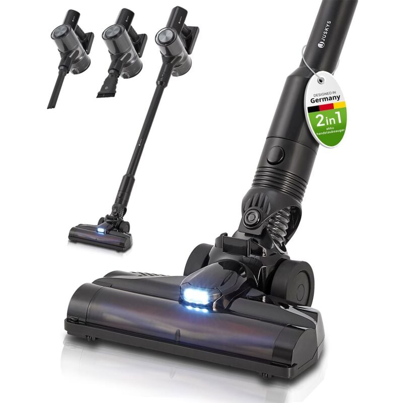 2-in-1 Akkustaubsauger VC2101 mit Zubehör - kabellos & beutellos - hepa Filter, Düsen & Wandhalterung - Akku Staubsauger Schwarz - Juskys