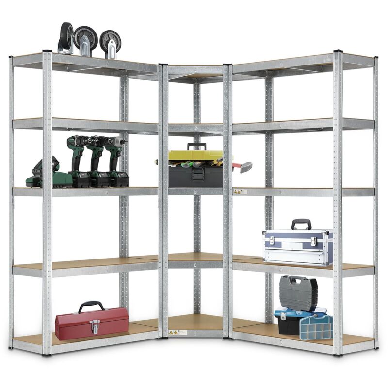 3er Metall Regalsystem - 1 Eckregal & 2 Lagerregale - 15 Böden aus mdf Holz - 2625 kg - Schwerlastregal Steckregal Lagerregal Wandregal - Juskys