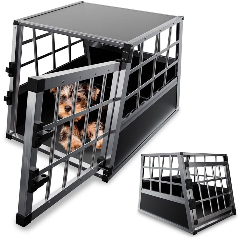 Alu Hundetransportbox – Auto Hundebox robust & pflegeleicht, Gittertür verschließbar, Aluminium Transportbox für Hunde - Größe m - 69×54×51 cm