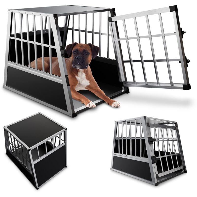 Alu Hundetransportbox – Auto Hundebox robust & pflegeleicht, Gittertür verschließbar, Aluminium Transportbox für Hunde - Größe l - 90×65×69 cm