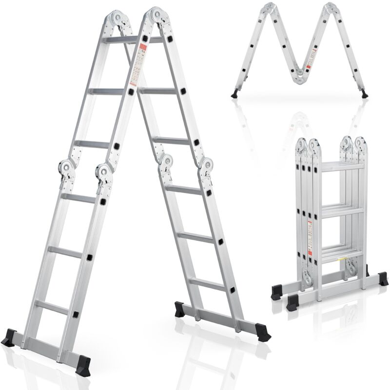 Juskys - Aluminium Multifunktionsleiter klappbar – Leiter 4-teilig bis 150 kg - Gelenkleiter Klappleiter Stehleiter Aluleiter – 4x3 Stufen – 3,6 m