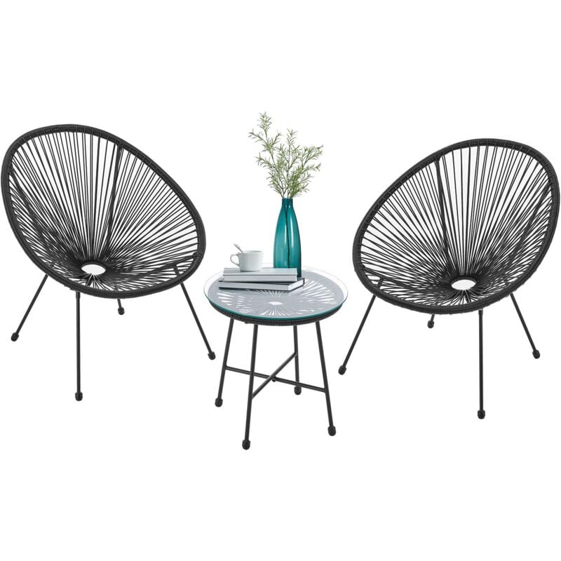 Balkonmöbel Set Ostana 3-teilig - Tisch & 2 Sessel - stilvolle Sitzgruppe für Balkon, Terrasse & Garten - Gartenmöbel Balkonset Schwarz - Juskys