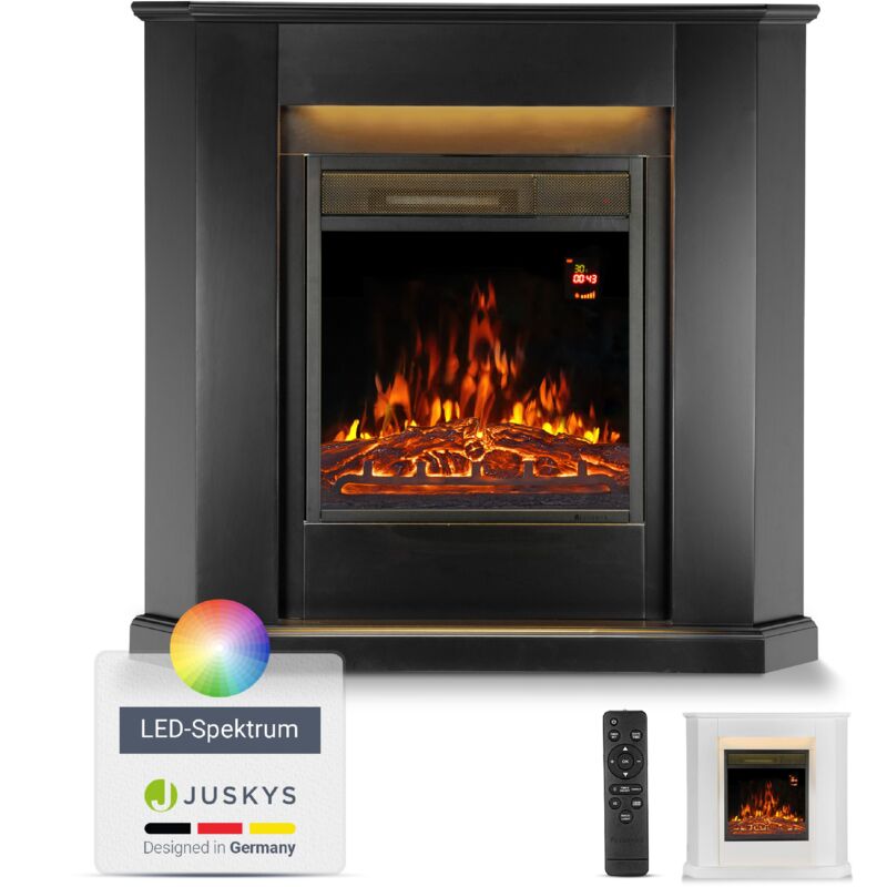 Elektrokamin 1000 / 2000 w mit Heizung, Kaminfeuer, Flammeneffekt, Fernbedienung, led Beleuchtung - Elektrischer Kamin Eckkamin schwarz - Juskys