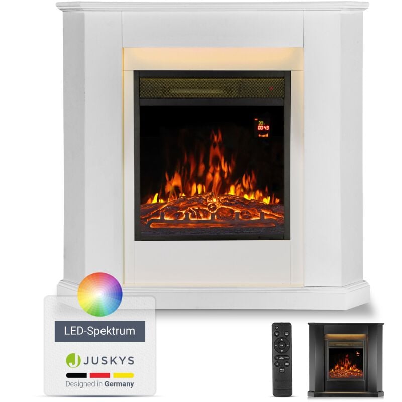 Elektrokamin 1000 / 2000 w mit Heizung, Kaminfeuer, Flammeneffekt, Fernbedienung, led Beleuchtung - Elektrischer Kamin Eckkamin weiß - Juskys