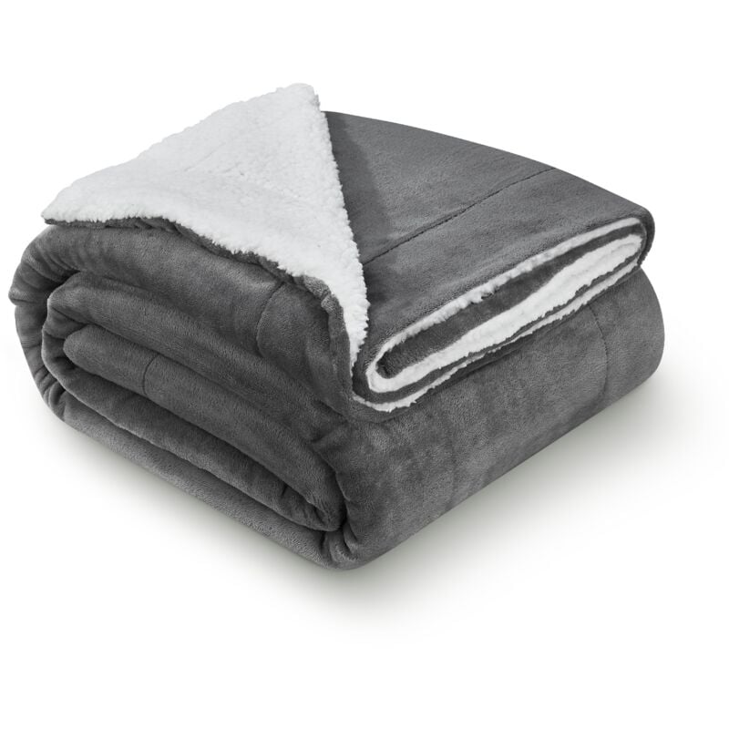 Fleecedecke mit Sherpa - flauschig, warm, waschbar - Decke / Plaid für Bett und Couch - Tagesdecke, Kuscheldecke - 150x200 cm - Dunkelgrau - Juskys