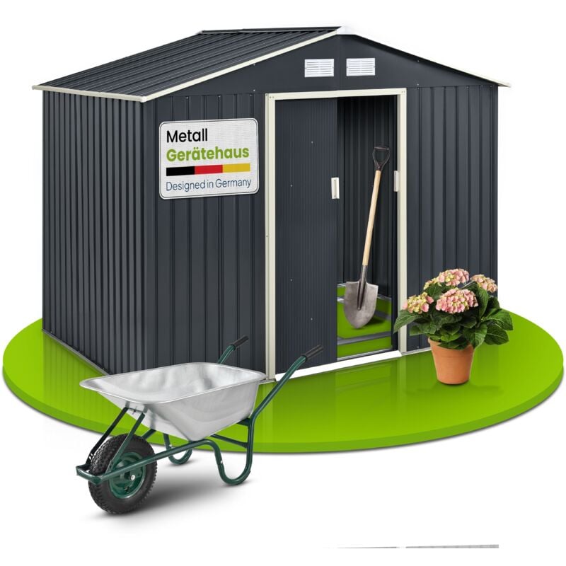 Metall Gerätehaus - Geräteschuppen Gartenhaus Garten Schuppen mit Fundament, Schiebetür & Satteldach - xl Anthrazit - 9m³ - 277 × 191 × 192 cm