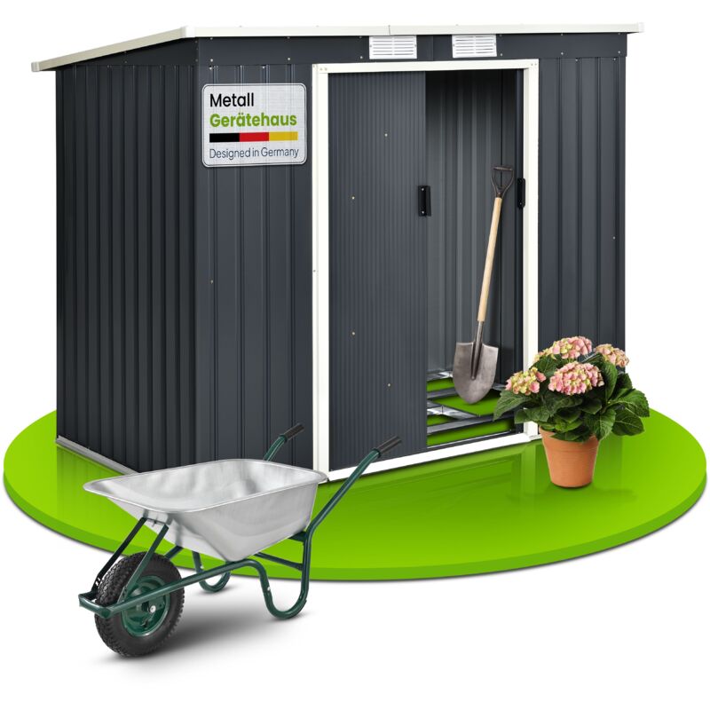 Metall Gerätehaus - Geräteschuppen Gartenhaus Garten Schuppen mit Fundament, Schiebetür & Pultdach - m Anthrazit - 4m³ - 213 × 130 × 173 cm - Juskys