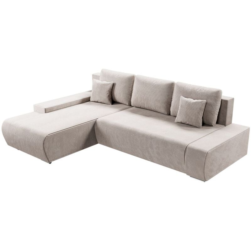 Sofa Iseo Links mit Schlaffunktion - Stoff Couch l Form für Wohnzimmer, bequem, ausziehbar - Schlafsofa Ecksofa Eckcouch Schlafcouch Beige - Juskys