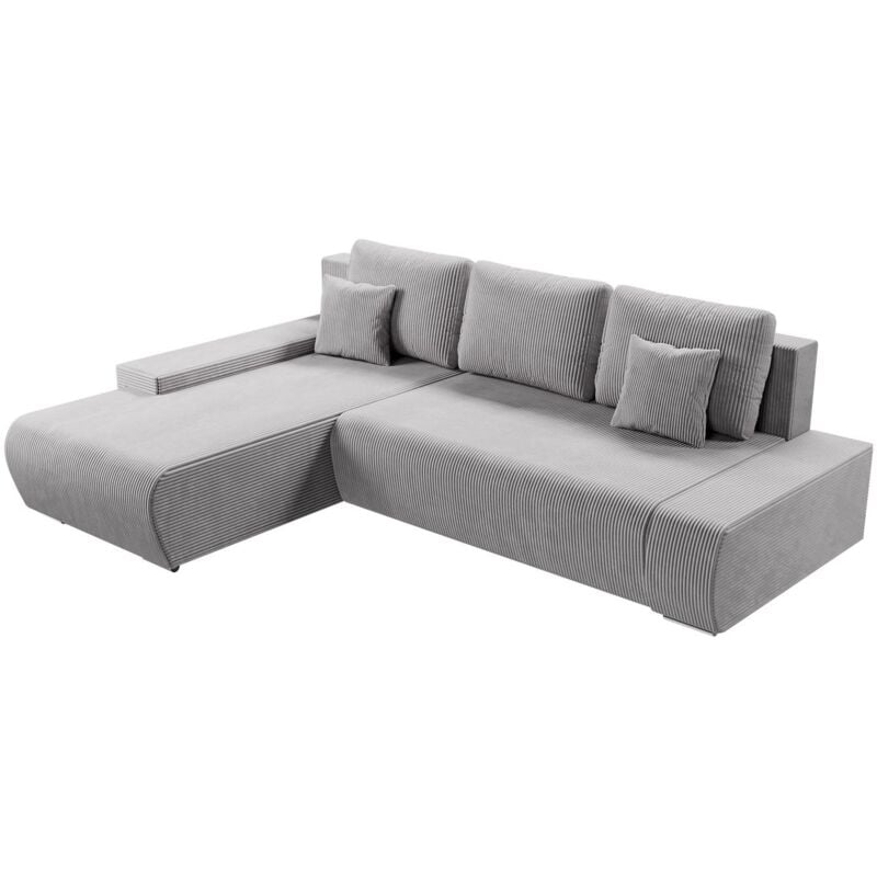 Sofa Iseo Links mit Schlaffunktion - Stoff Couch l Form für Wohnzimmer, bequem, ausziehbar - Schlafsofa Ecksofa Eckcouch Schlafcouch Hellgrau - Juskys