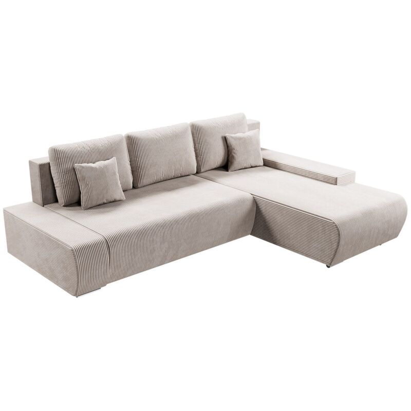 Juskys Sofa Iseo Rechts mit Schlaffunktion - Stoff Couch L Form für Wohnzimmer, bequem, ausziehbar - Schlafsofa Ecksofa Eckcouch Schlafcouch Beige