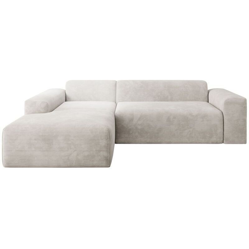 Juskys Sofa Vals Links mit POSO Stoff - L-Form Couch für Wohnzimmer - Ecksofa modern, bequem, klein - Eckcouch Sitzer - Cordsofa Beige