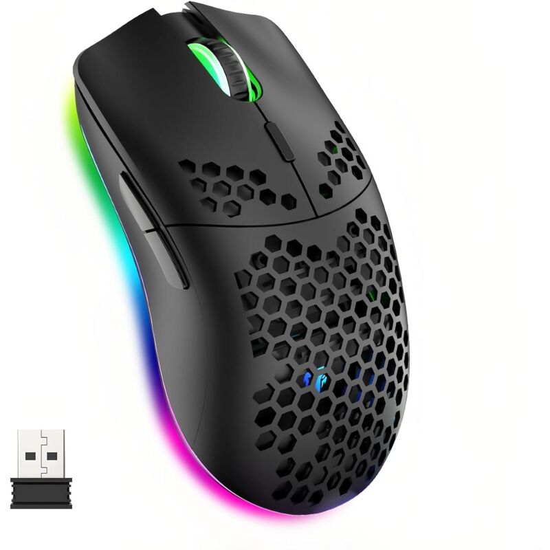 Kabellose Gaming-Maus im Wabendesign, RGB-Gaming-Maus mit leichtem Gehäuse und hochpräzisem optischem Sensor, einstellbar bis zu 3200 DPI, für
