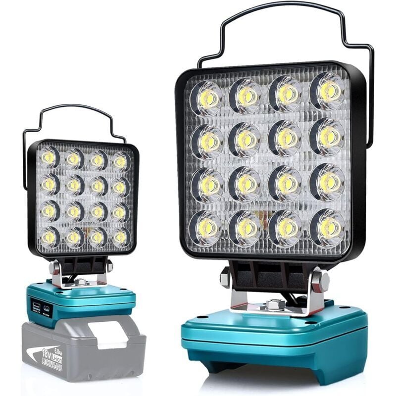 Mumu - Kabellose LED-Arbeitsleuchte für Makita 18-V-Akku, Flutlicht für Makita Light 48 w, kompakte Beleuchtung, tragbarer Strahler mit Typ c und