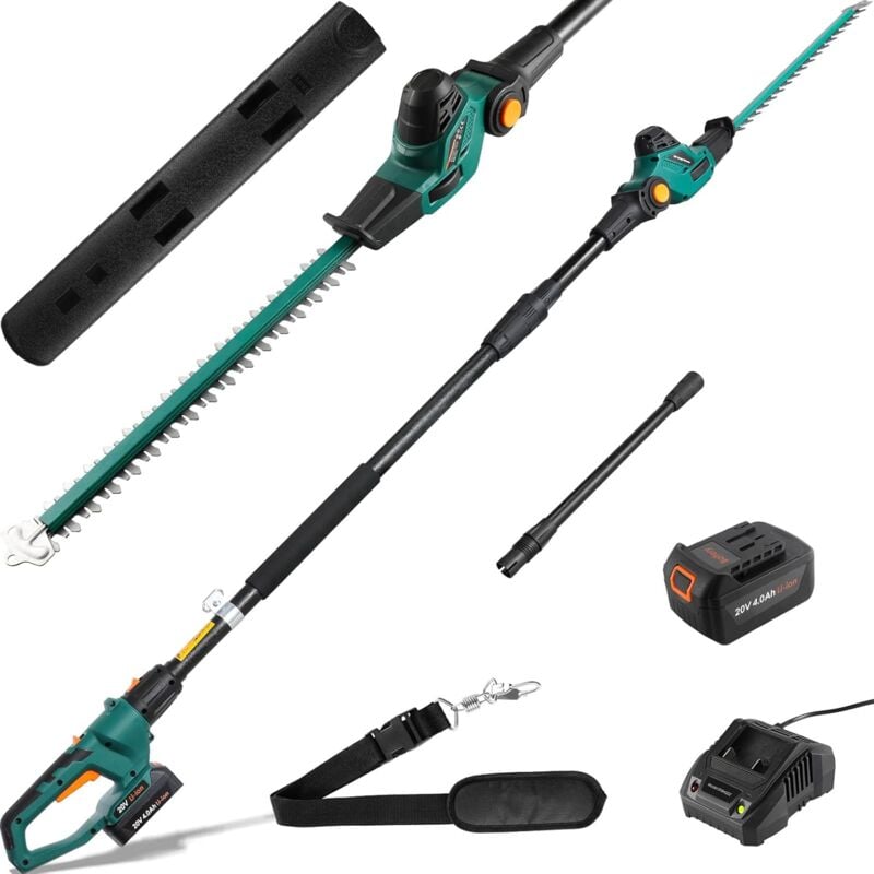 Kabellose Teleskop-Heckenschere, Heckenschere mit Stange, 20 v 4 Ah Li-Ionen-Akku/Ladegerät, 45 cm Klingenlänge, Kapazität: 15 mm, verstellbarer