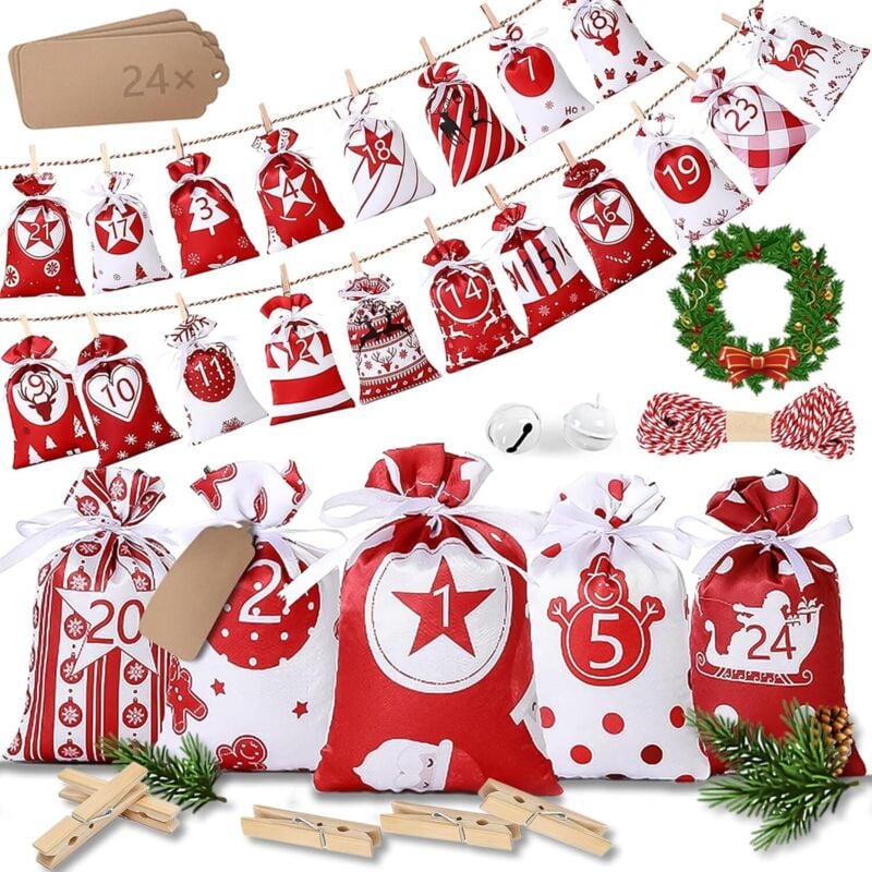 24 befüllbare Adventskalenderbeutel 2025, Adventskalender für Männer und Frauen, DIY-Adventskalender, Weihnachtsgeschenk, kleine