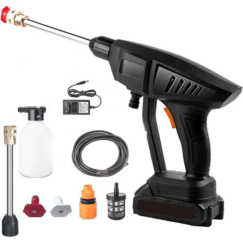 Kabelloser Hochdruckreiniger, Hochdruck-Wasserpistole, 60 Bar Hochdruckreiniger auf 1 Akku, Ladegerät und 5 m Schlauch, 2 Düsen, für Auto, Zuhause,