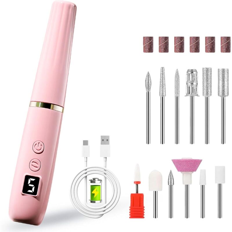 Kabelloser Nagelfräser, professionelles elektrisches 12-in-1 Maniküre- und Pediküre-Set, USB-aufladbar, 20.000 U/min, tragbar, verstellbarer