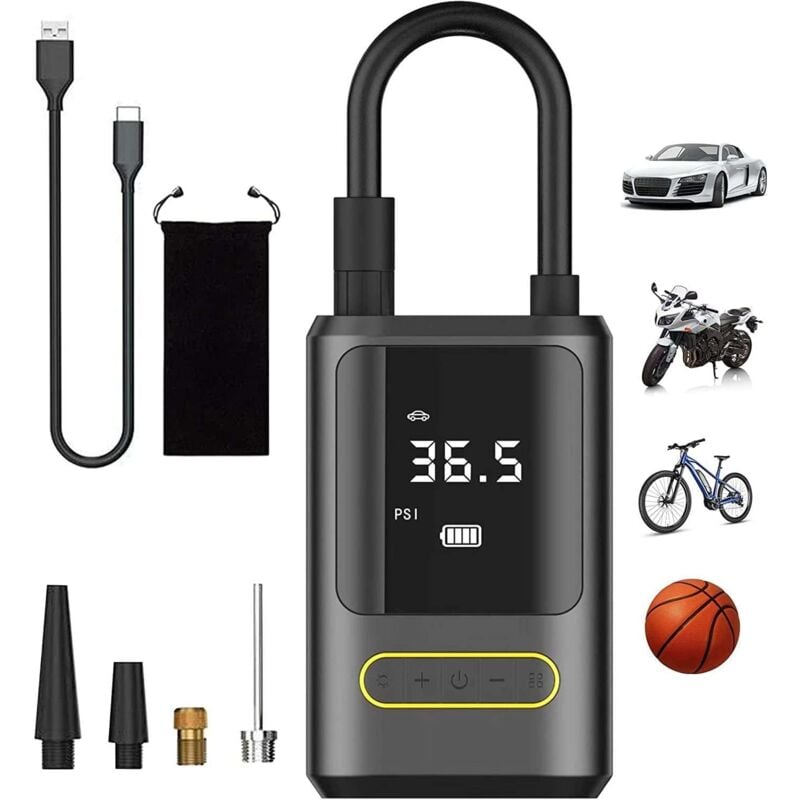 Kabelloser tragbarer elektrischer Reifenfüller, langlebige 150 PSI-Luftpumpe, Doppel-LCD-Display, perfekt für Auto- und Motorradreifen, Bälle,